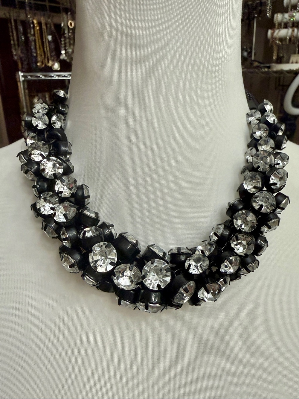 Statement Black and Clear Crystal Cluster Necklace